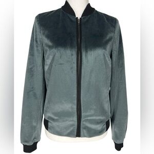 CHARLES GRAY LONDON / Dark Gray Hint of Teal Velvet Bomber Jacket / Small